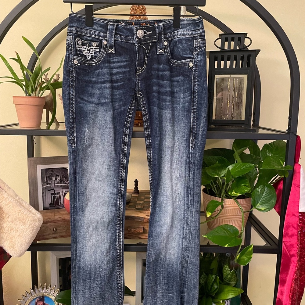 Rock Revival Blue Straight Leg Jeans with Vintage Fade